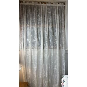 Ivory Lace Curtain Panel Vtg Romantic Dainty Flowers Scalloped Edge 36"W x 84"L